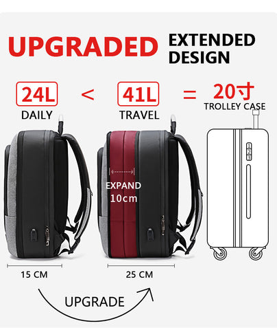 Red Lemon 41L Expandable Laptop Backpack with 17 inch Laptop Pocket 3 in 1 Convertible Backpack Tech Bag with USB Charging Port Water-resistant Multiple Compartments Large Capacity Bag