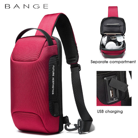 Red Lemon BANGE Multifunctional Waterproof Anti-Thief Sling Bag with USB Charging