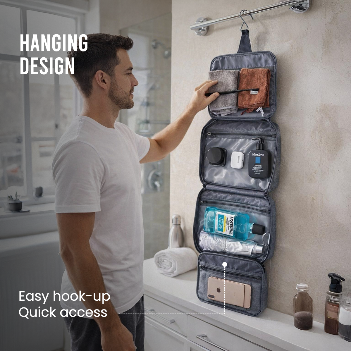 HANGING TOILETRY BAG - BLACK