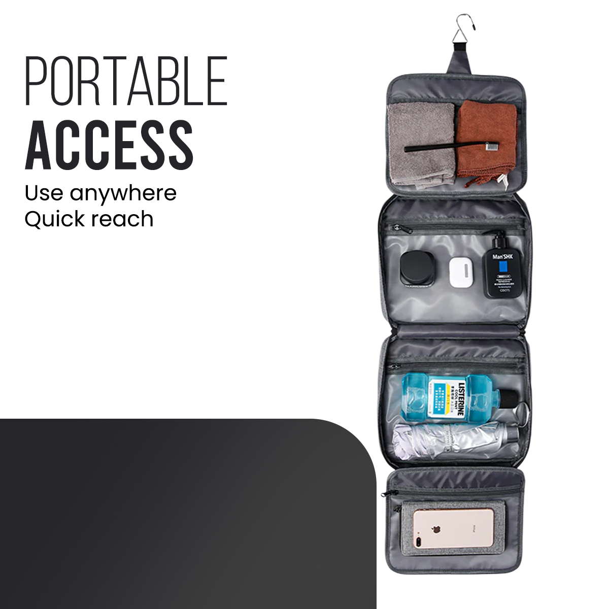 HANGING TOILETRY BAG - BLACK