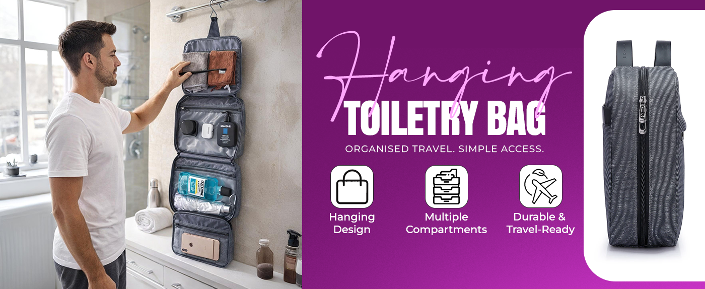 HANGING TOILETRY BAG - BLACK
